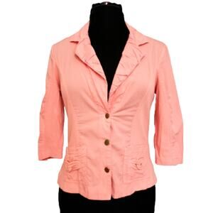 Peach Button Front Ruched Button‎ Front 3/4 Sleeve Lightweight Shacket Small